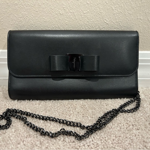 Salvatore Ferragamo Handbags - Salvatore Ferragamo Black Crossbody Bag with Bow Detail